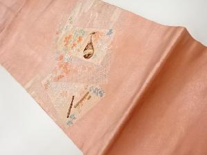 色紙に草花・和楽器模様織出し名古屋帯